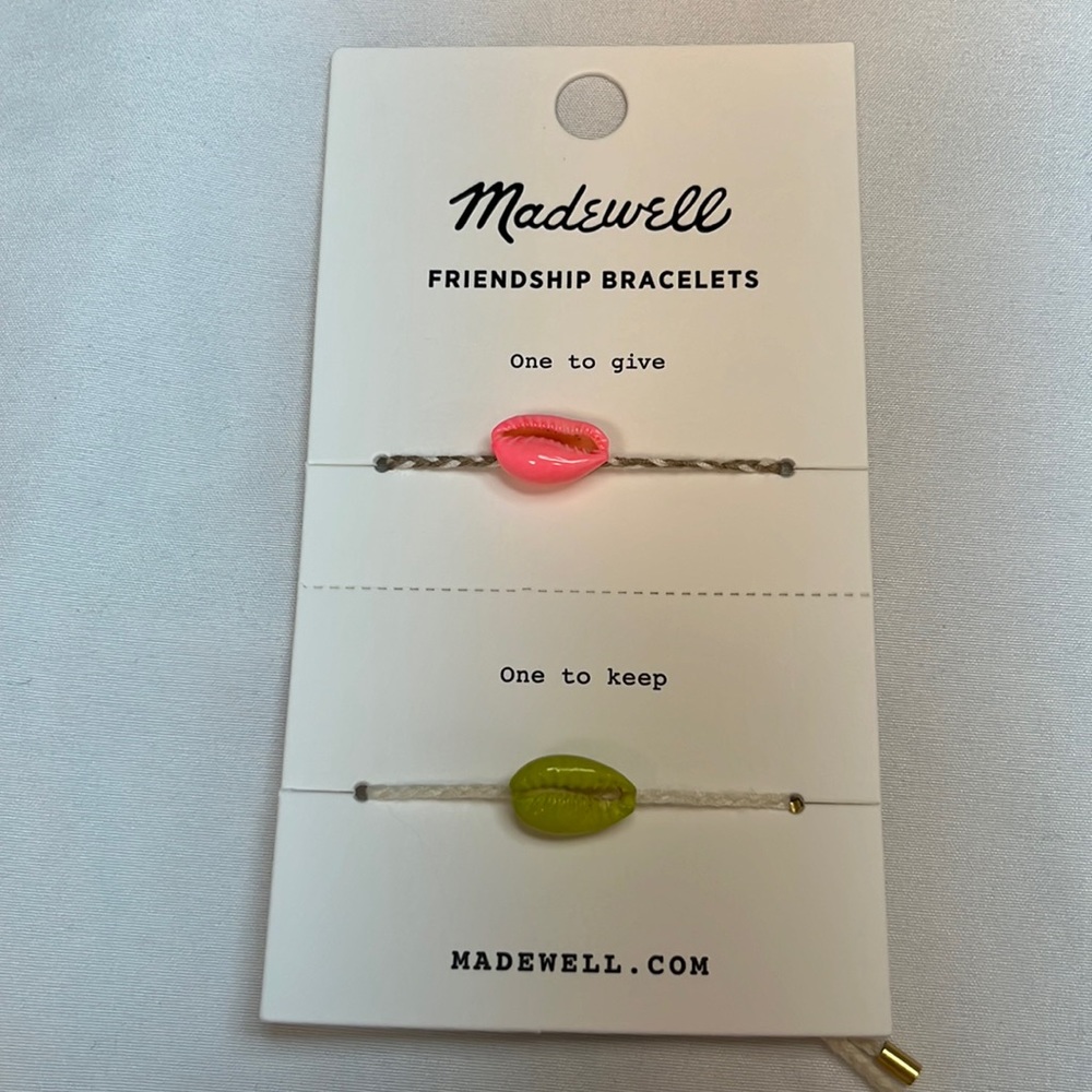 Set of two Madewell friendship Bracelets. In pink and lime Green colors.